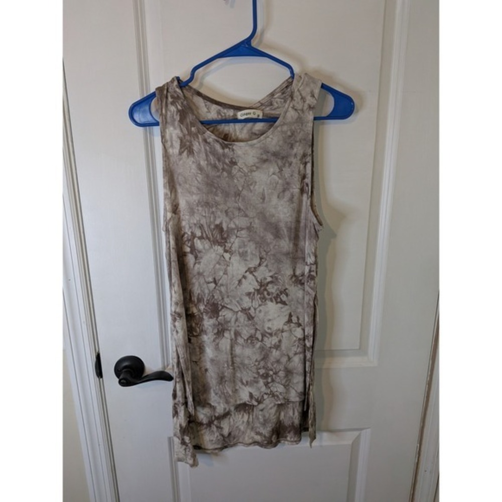 Ginger G Brown Tie Dye Sleeveless High Low Tank Top Side‎ Slits Size M K8998